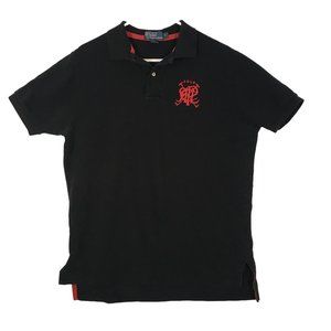 Polo‎ Ralph Lauren Mens Black With Red Embroidered Emblem Logo Polo Shirt Large
